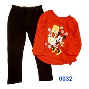 Minnie mouse Christmas long sleeve shirt with black leggings Sz 4t - 0032